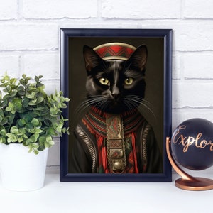 Black Cat wearing Traditional Peruvian Cultural Suit, Poster Prints, Wall Art Décor