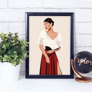 Filipina Wearing Elegant Filipiniana Woman Art, Poster Print, Home Décor