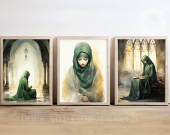 Muslim Woman Praying, Set of 3 Poster Prints, Wall Art Home Décor