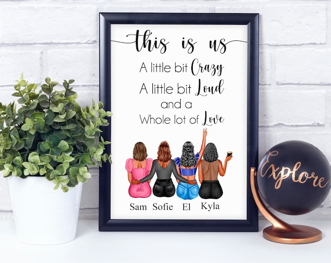 Customized Print Art for Best Friends, Personalized Friendship Portrait, Best Gift for Friend, Bestie, Sister, BFF, Wall Décor