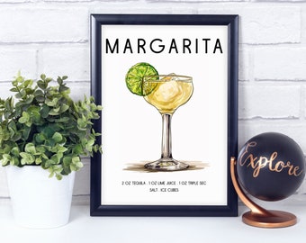 Retro Margarita Poster Print, Chic Cocktail Bar Cart Decor