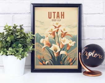 Sego Lily, Utah, Vintage Retro Style Flower, Poster Print, Wall Décor