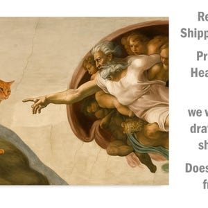 Michelangelo Parody, Humorous Renaissance Meme, Funny Cat Poster Print image 5