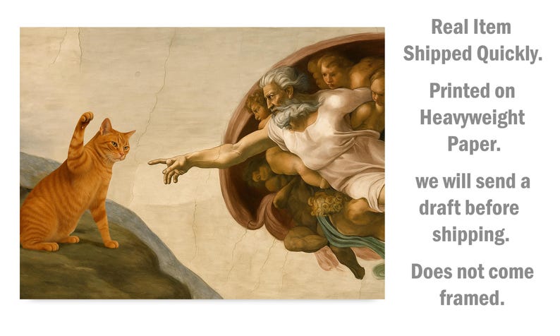 Michelangelo Parody, Humorous Renaissance Meme, Funny Cat Poster Print image 5