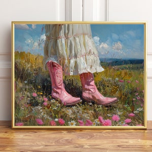 Vintage Cowgirl Chic, Style 2, Retro Western Wall Art, Pink Boots, 1950s Aesthetic, Digital Download, Poster Prints for Stylish Wall Décor