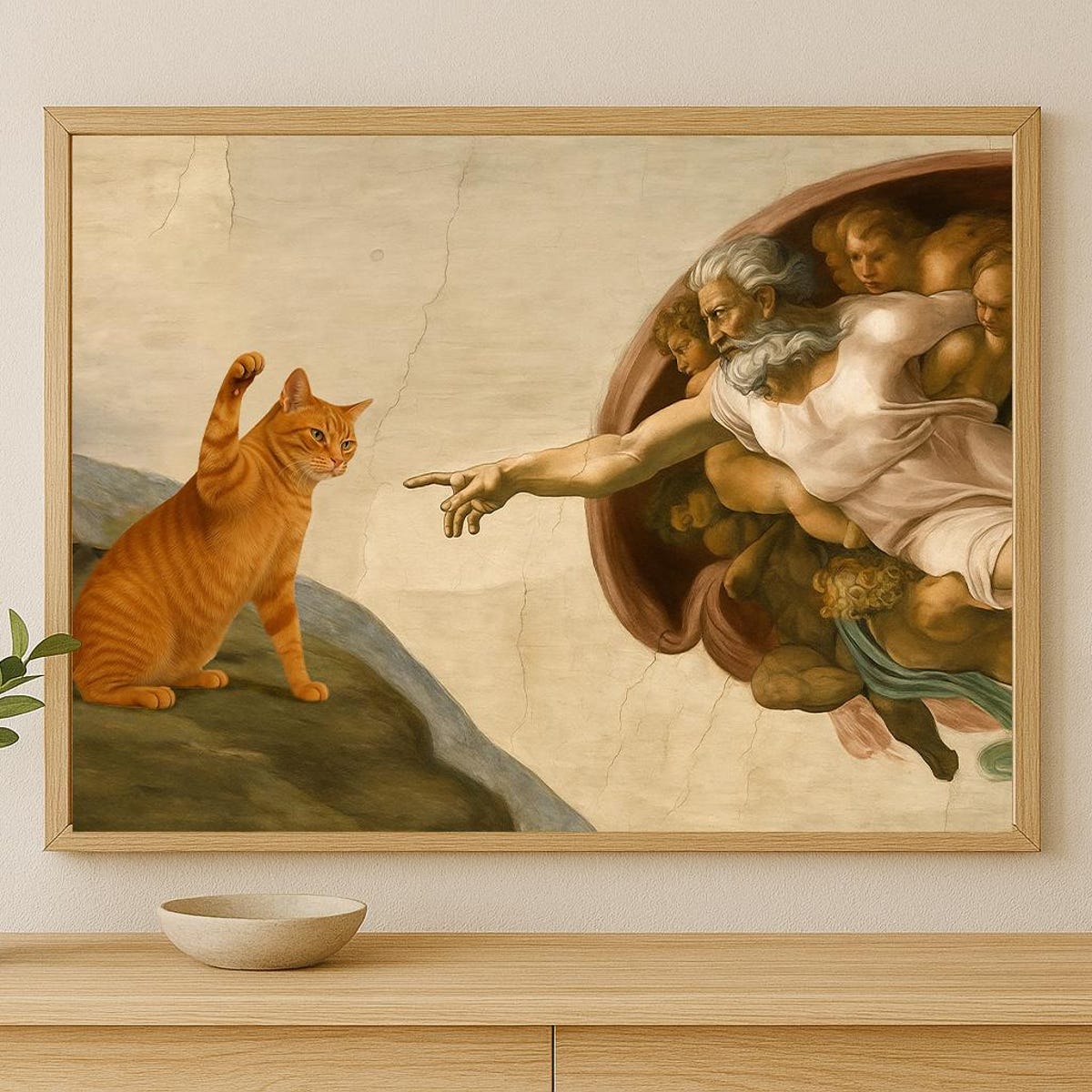Funny Cat Art Parody of Michelangelo’s Creation of Adam – Humorous Renaissance Cat Print, Poster Like Painting, Meme Wall Decor - Etsy