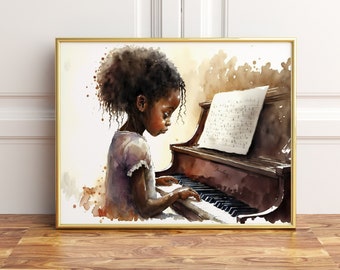 Little Girl Playing Piano, Poster Prints, Wall Art Home Décor