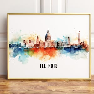 Illinois, Watercolor Cityscape, Poster Prints, Wall Décor