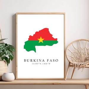 Burkina Faso Map Poster Print: Flag Coordinates Home Decor