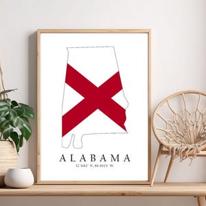 Alabama Map Poster Print: State Flag Art, Southern Home Decor