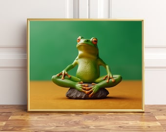 Green Frog in Yoga, Poster Print, Wall Art, Home Décor