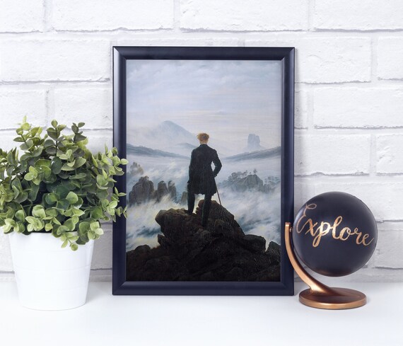 Mountaineer In A Misty Landscape, Art Poster Print Painting, Wall Art Decor