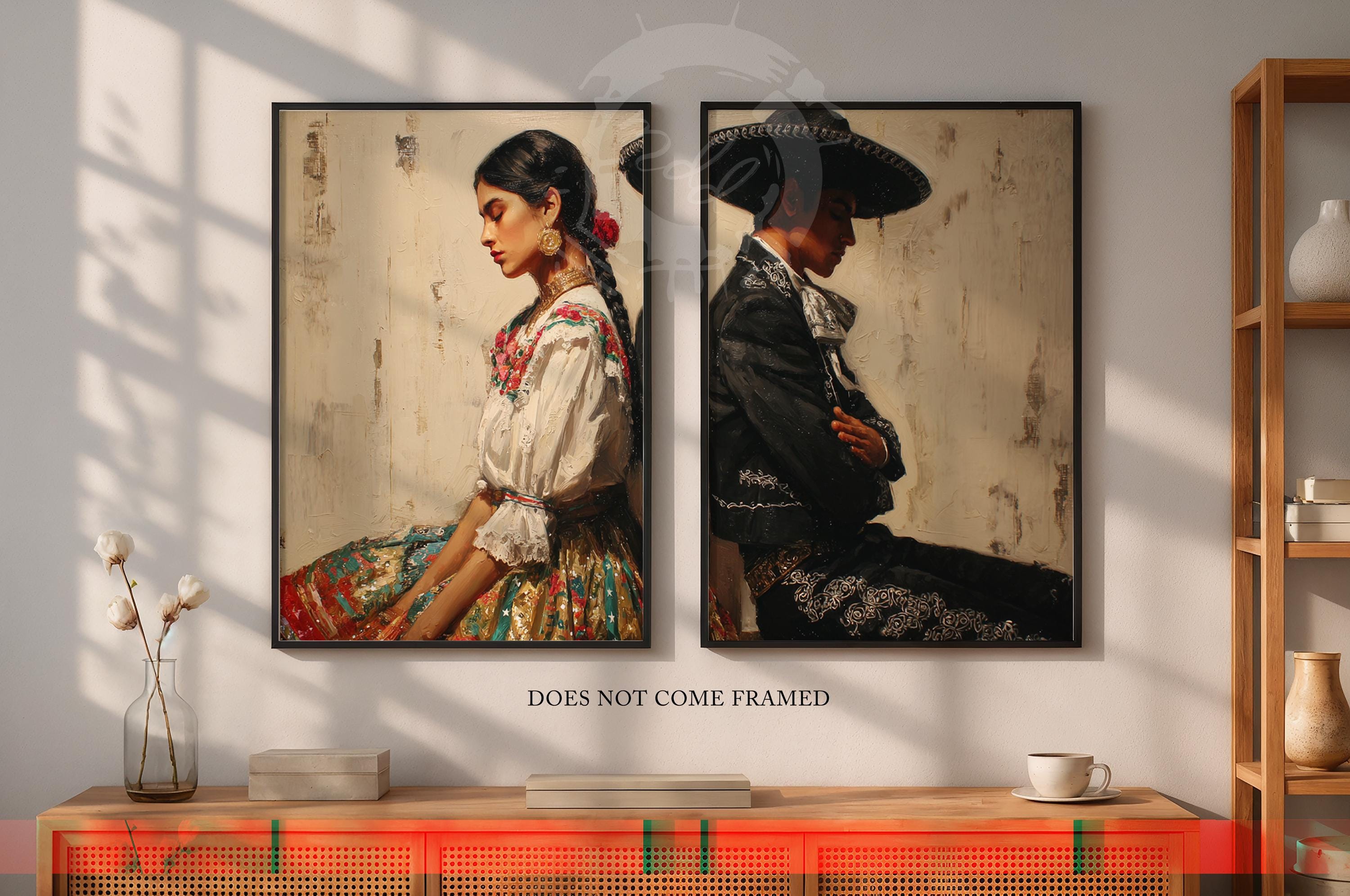 Mexican Couple Art Print, Mexico Cultural Heritage Portrait, Set