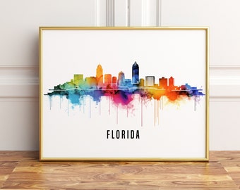 Florida, Watercolor Cityscape, Poster Prints, Wall Décor