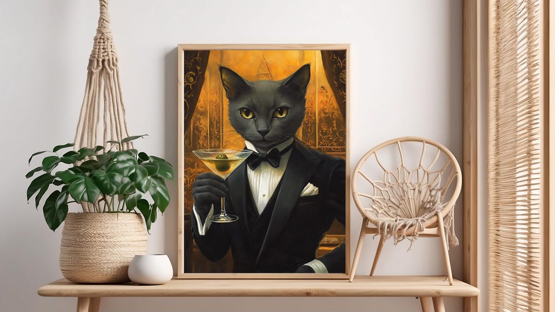 Cat in Tuxedo, Martini Art Print Poster – Funny Cat Lover Gift - Etsy