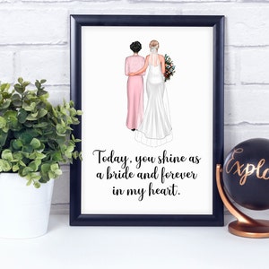 Personalized Bride and Mother Wedding Portrait Art, Marriage Gift, Gift for Mom, Best Mother&#39;s Day Gift 2024, Quote Art, Poster Wall Décor