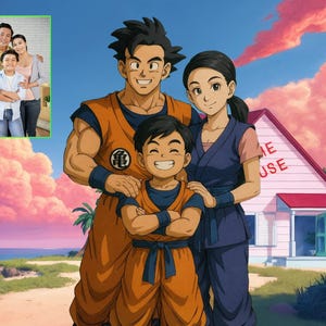 Custom Dragon Anime Portrait, Cartoon Illustration, Unique Personalized Gift for Dad, Couple, Siblings, Family, Home Wall Art Decor