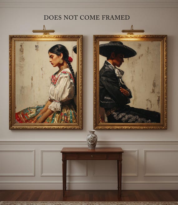 Mexican Couple Art Print, Mexico Cultural Heritage Portrait, Set