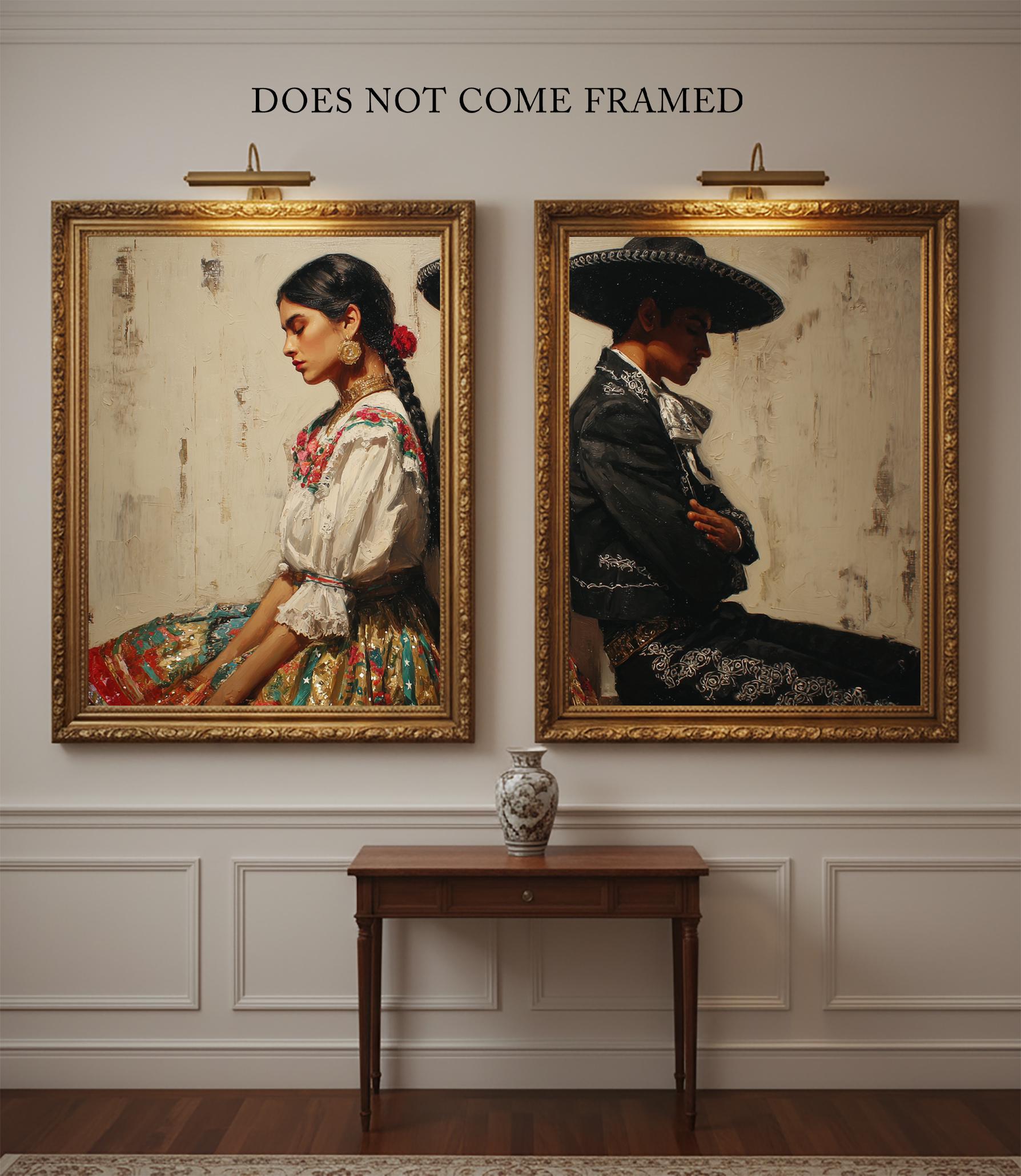 Mexican Couple Art Print, Mexico Cultural Heritage Portrait, Set