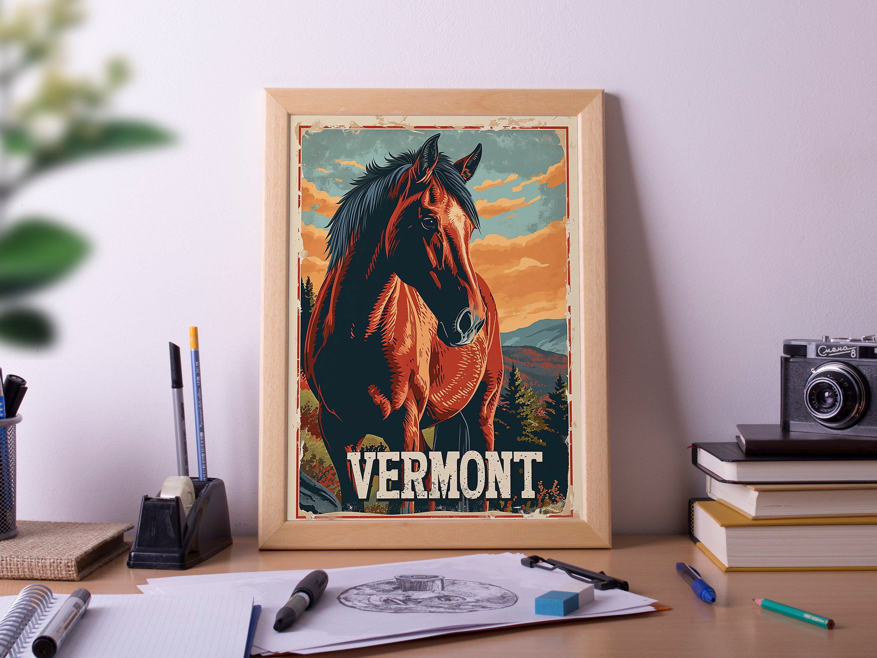 Morgan Horse, Vermont, National State Animal, Vintage Retro Style