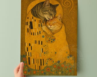 Funny The Kiss Cat Poster Print: Gustav Klimt Parody - Humorous Renaissance Meme