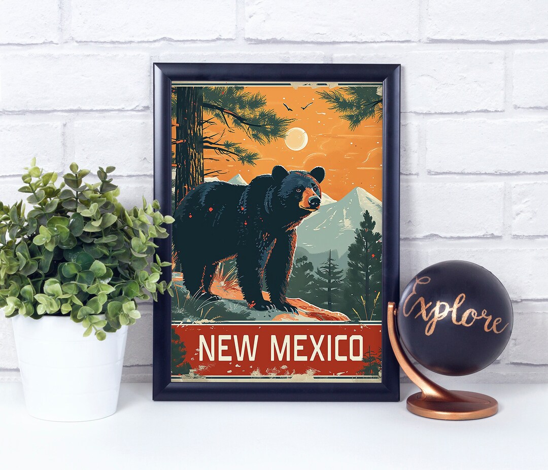 Black Bear, New Mexico, National State Animal, Vintage Retro Style ...