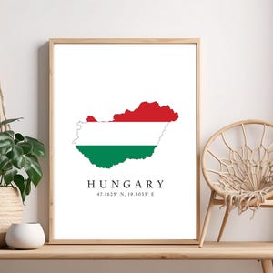 Hungary Map Poster Print: Flag & Coordinates Home Decor