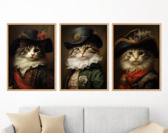 The Three Cats, Set of 3, Poster Prints, Wall Art Décor