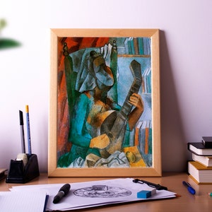 Girl with Mandolin, Poster Print Painting, Wall Art Décor
