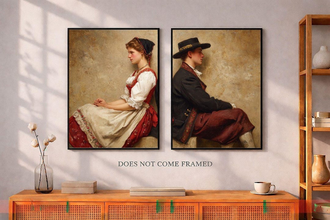 German Fun Poster German Couple Art Print, Germans Cultural Heritage Portrait, Set of 2 ...