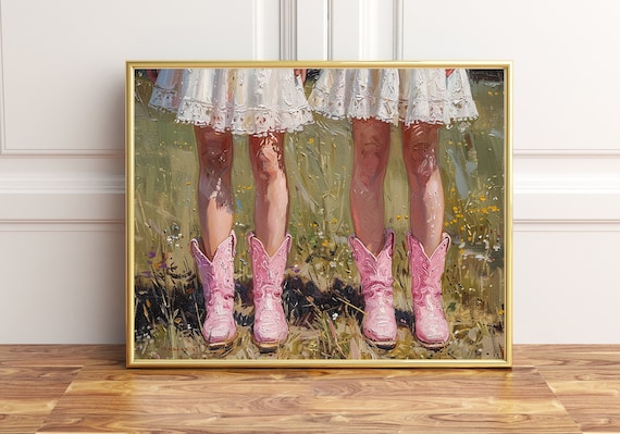 Vintage Cowgirl Chic, Retro Western Wall Art, Pink Boots, 1950s Aesthetic, Digital Download, Poster Prints for Stylish Wall Décor