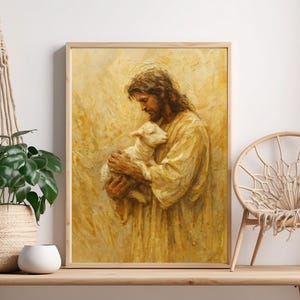 The Good Shepherd – Jesus Holding Lamb, Faith-Based Wall Art Print, Religious Spiritual Christian Poster for Home, Office, Church Decoration