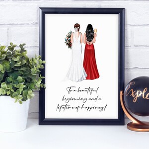 Personalized Bride and Mother Wedding Portrait Art, Marriage Gift, Gift for Mom, Best Mother&#39;s Day Gift 2024, Quote Art, Poster Wall Décor