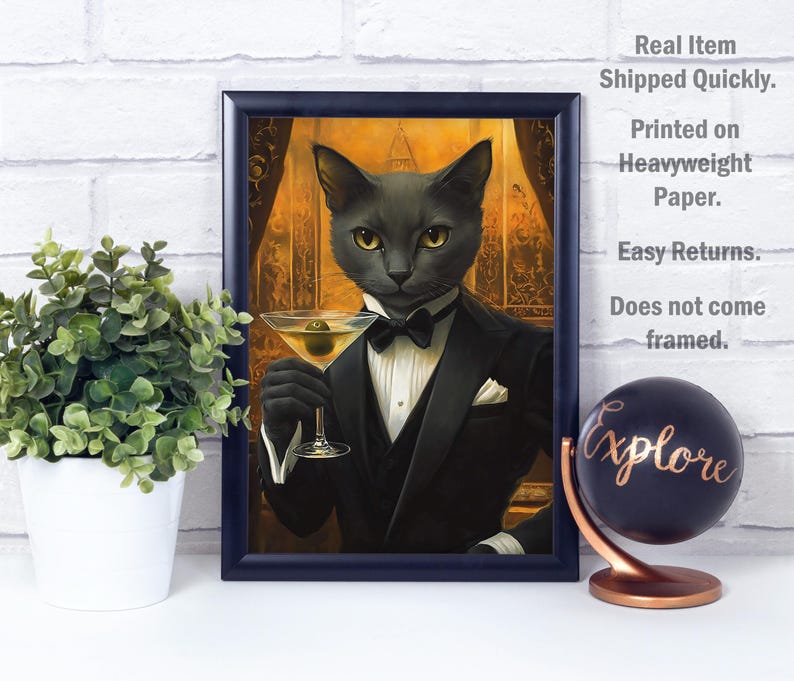 Cat in Tuxedo, Martini Art Print Poster – Funny Cat Lover Gift - Etsy