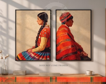 Peruvian Couple Art Print, Peru Cultural Heritage Portrait, Set of 2 Posters