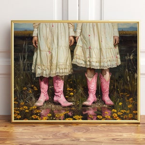 Vintage Cowgirl Chic, Style 3, Retro Western Wall Art, Pink Boots, 1950s Aesthetic, Digital Download, Poster Prints for Stylish Wall Décor