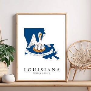 Louisiana Map Print: State Flag Art, Home Decor