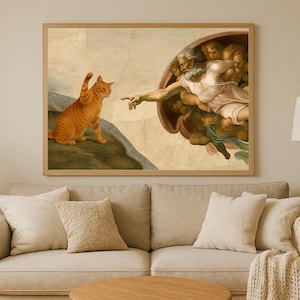 Michelangelo Parody, Humorous Renaissance Meme, Funny Cat Poster Print image 2