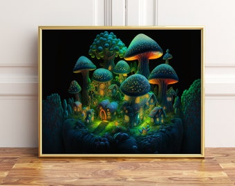 Magical Gnome Mushroom Houses Style 2, Poster Prints, Wall Art Home Décor