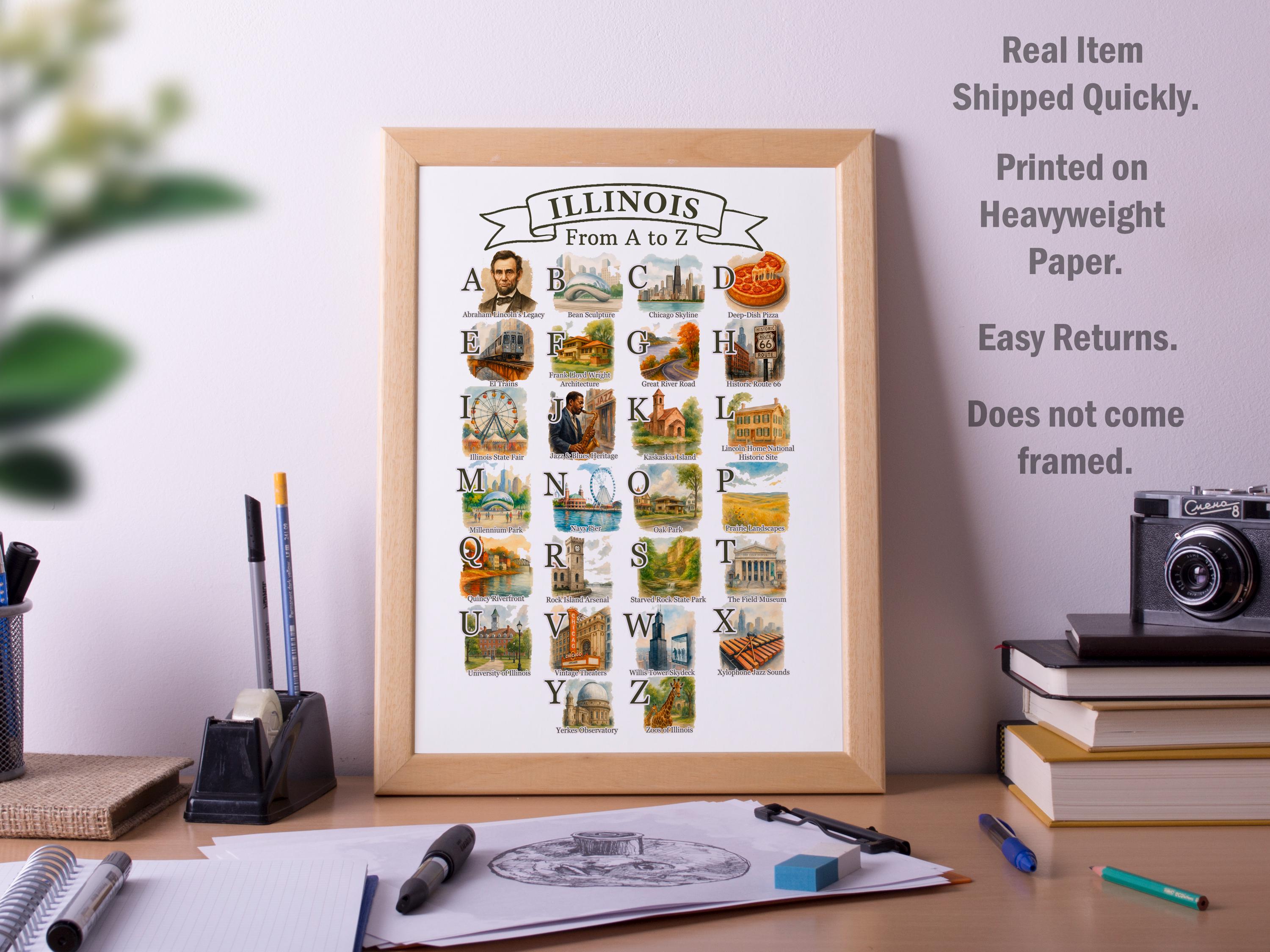 Illinois Alphabet Poster: State Symbols & Icons Wall Art - Etsy