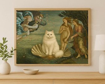 Funny Cat Venus Poster Print: Botticelli Parody - Humorous Renaissance Meme