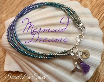 Mermaid Dreams triple beaded initial bracelet