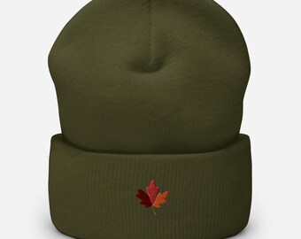 Fall Leaf Cuffed Autumn Beanie