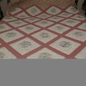 Hand Embroidered Queen-sized Quilt image 1