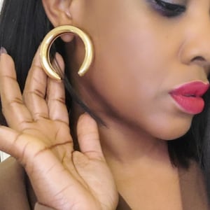 Large Statement gold Hoop Earrings, Abstract chunky gold African earrings.