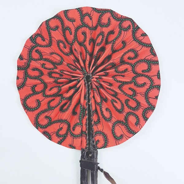 Handmade Ankara fan, African print fan, Folding fan, Leather hand fan for summer pocket sized folding fan, unisex African leather party fans