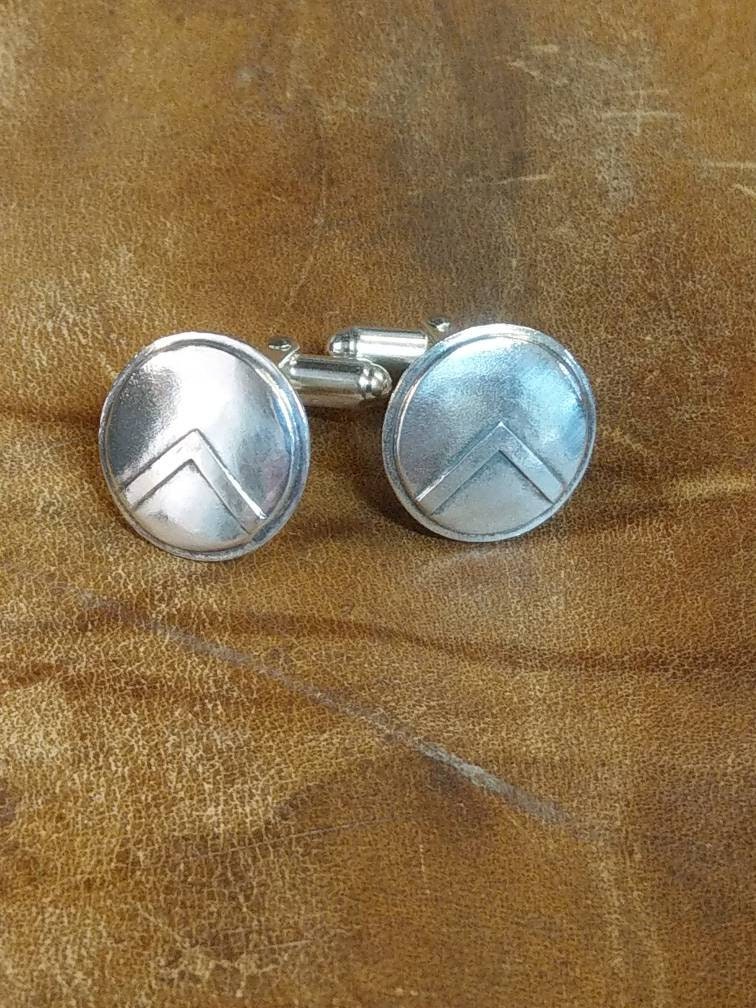 Boutons De Manchette Vintage - Motif Tête De Guerrier Romain/grec, Forme Ovale, Finition Argentée