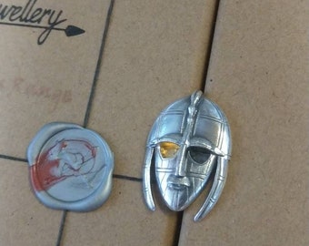 Anglo Saxon helmet pin badge in solid silver. Sutton Hoo helm, Viking helmet pin badge. Archery Jewelry, Archery Jewellery