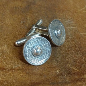 Viking Saxon shield cufflinks in silver. Solid silver shield cufflinks. Wooden shield cufflinks