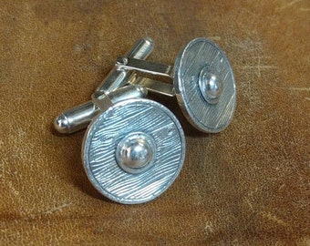 Viking Saxon shield cufflinks in silver. Solid silver shield cufflinks. Wooden shield cufflinks